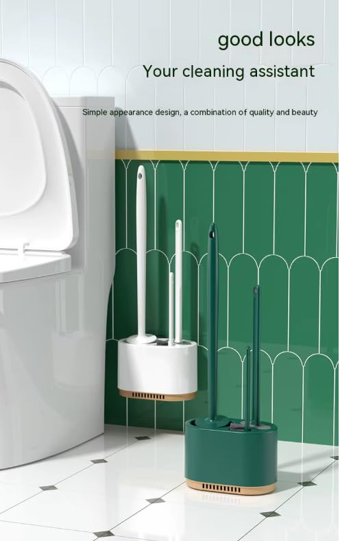 Image of HomeCloud Wall Mounted Silicone Toilet Brush | Soft Bristle Bathroom Cleaning Brush with Holder | Modern Japanese Design | Quick-Drying & Hygienic (Olive)