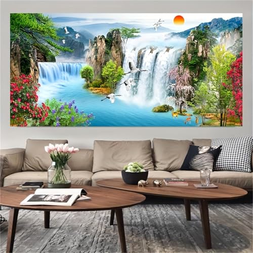 Toile cascade coucher de soleil 40x95cm avec cadre intérieur LSYALUCK