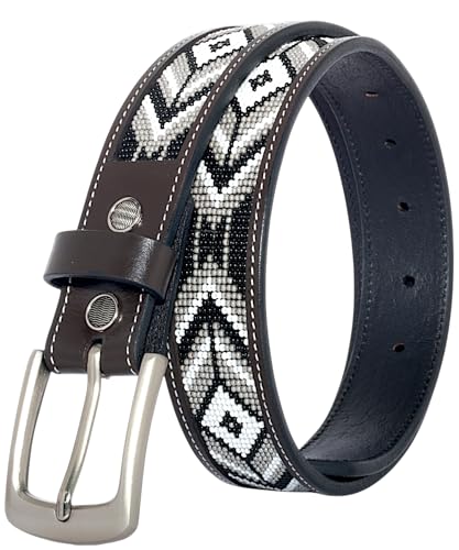 Handmade Aztec Heavy Duty Bead Full-Grain Leather Belt Unisex, Removable Buckle.
