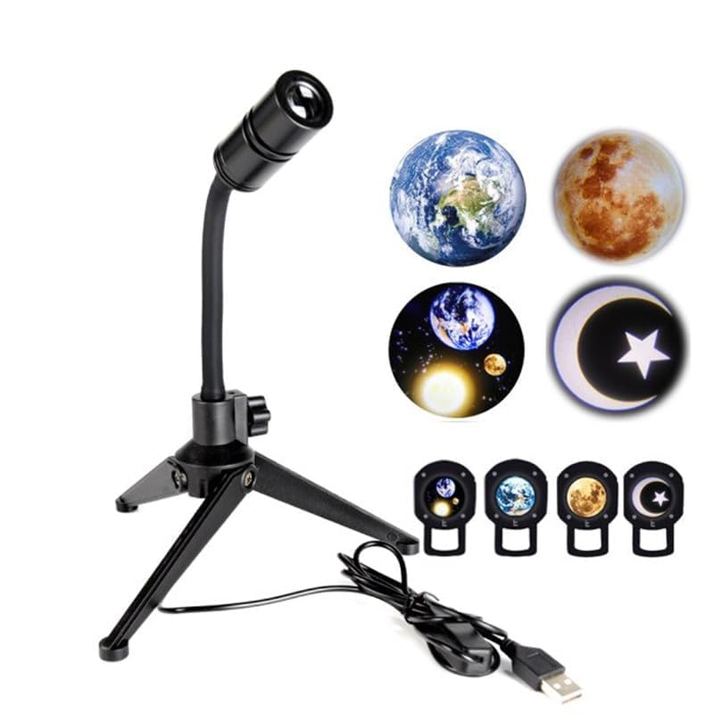 SHAYOXA Planet Projection Lamp with Tripod Stand, 4 Slides, USB | Earth & Moon Projections, 360° Flexible Neck, Room Atmosphere Light, Interchangeable Slides, USB Powered-image-3