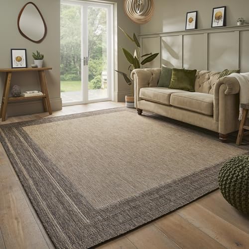 Image of Lord of Rugs Sumac Rug for Indoor, Outdoor, Garden, Patio, Living Room, Bedroom, Kitchen Traditional Classic Modern Motifs Rug Bordered Plain SUM102 Beige Brown Medium 120x170 cm (4'x5'6")