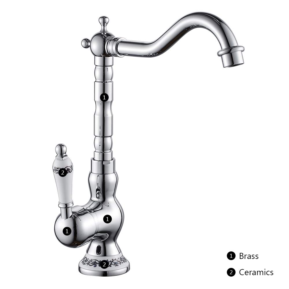 Rubinetto Cucina Monocomando Cucina e Bagno Anticato Vintage Miscelatore Cucina Classico in Ottone (placcatura)
