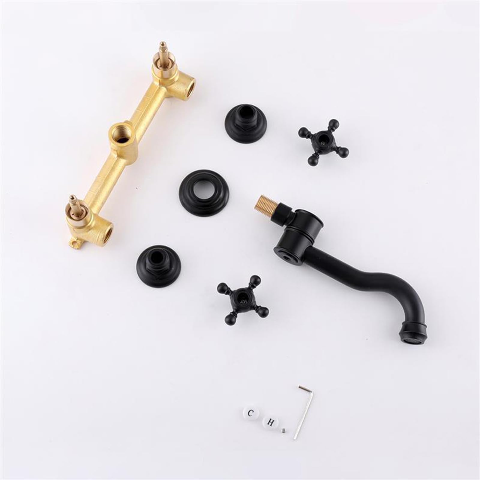 XJTNLB Grifo de Pared para Lavabo Negro, Grifo Bimando Lavabo Vintage Giratorio de 360 Grados Griferia Baño