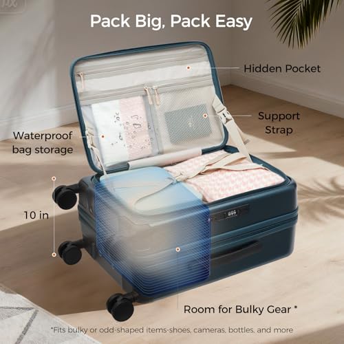 Image of Carry On Luggage Top Opening with Cup Holder & Phone Holder, Expandable PC Hard Shell Suitcase with USB Charging Port, Side Hook, 360 Spinner Wheels, TSA Lock & YKK Zippers