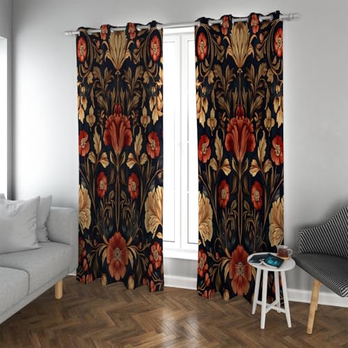 PARREN Cortina privacidad Puerta Retro Oriental botánica Tradicional y Flores Que oscurecen Cortinas térmicas Opacas para la Sala Estar del Dormitorio W140xL230cm 2 Paneles
