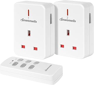 DEWENWILS Remote Controlled Plugs, 13A/3120W Heavy Duty Wireless Light Switch, 30m/100ft Long Range, Programmable, CE and RoHS Listed, 2 Pack Sockets and 1 Remote