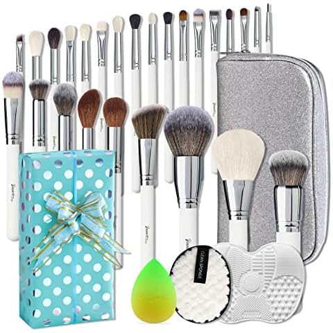Bueart Design 26pcs Best Gift Real Natural Real Goat Hair Bristle Professional white labeled Makeup Brushes Set with Case, Foundation Face Blending Blush Concealers Eyeshadow Make up Brush Set Cover