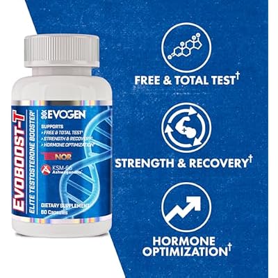 Evogen Evoboost-T - Elite Testosterone Booster for Men | Testosterone Supplement for Men Supporting Free & Total Testosterone, Strength, Hormone Optimization | Ashwagandha, Tesnor, DIM | 60 Capsules