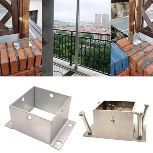 304 Stainless Steel Deck Post Base for 2x2 to 8x8in Deck Rail Systems - Easy Bolt Down Installation for Concrete, Wood, Pergola, Mailbox - Durable Silver Sleeve Holder (190x190mm) - Image 2