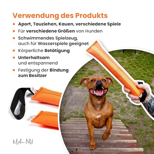 MA-NU Interaktives Spielzeug für Hunde, sehr Robustes Spielzeug für die Ausbildung, zum Üben von Apportieren und Tauziehen entwickelt. Ohne Schlaufe (33 cm)