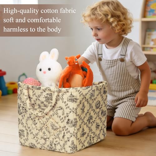 Image of Quilted Fabric Basket Foldable Car Storage Boho Floral Laundry Basket Hamper for Nursery Bedroom & Living Room | Organize Clothes Toys