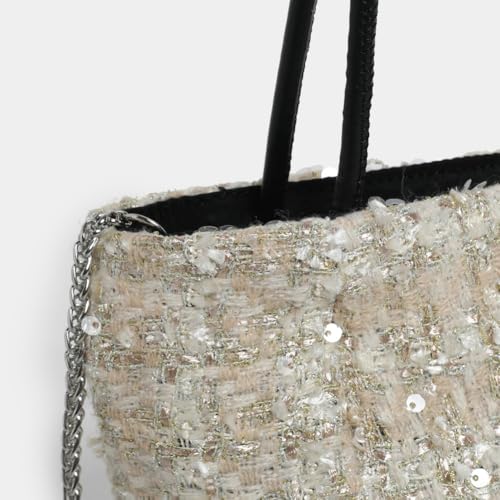 Molodo Woolen Tweed Bag Sequins Embellished Chain Strap Small Square Purse Magnetic Closure Handheld Crossbody3