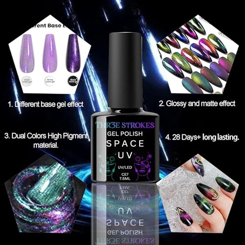 Image of THR3E STROKES 9D Glitter Finish Cat Eye Gel Nail Polish Gel Art Manicure DIY at Home Soak Off UV Gel 7.5ML (CE7, 7.5ML)