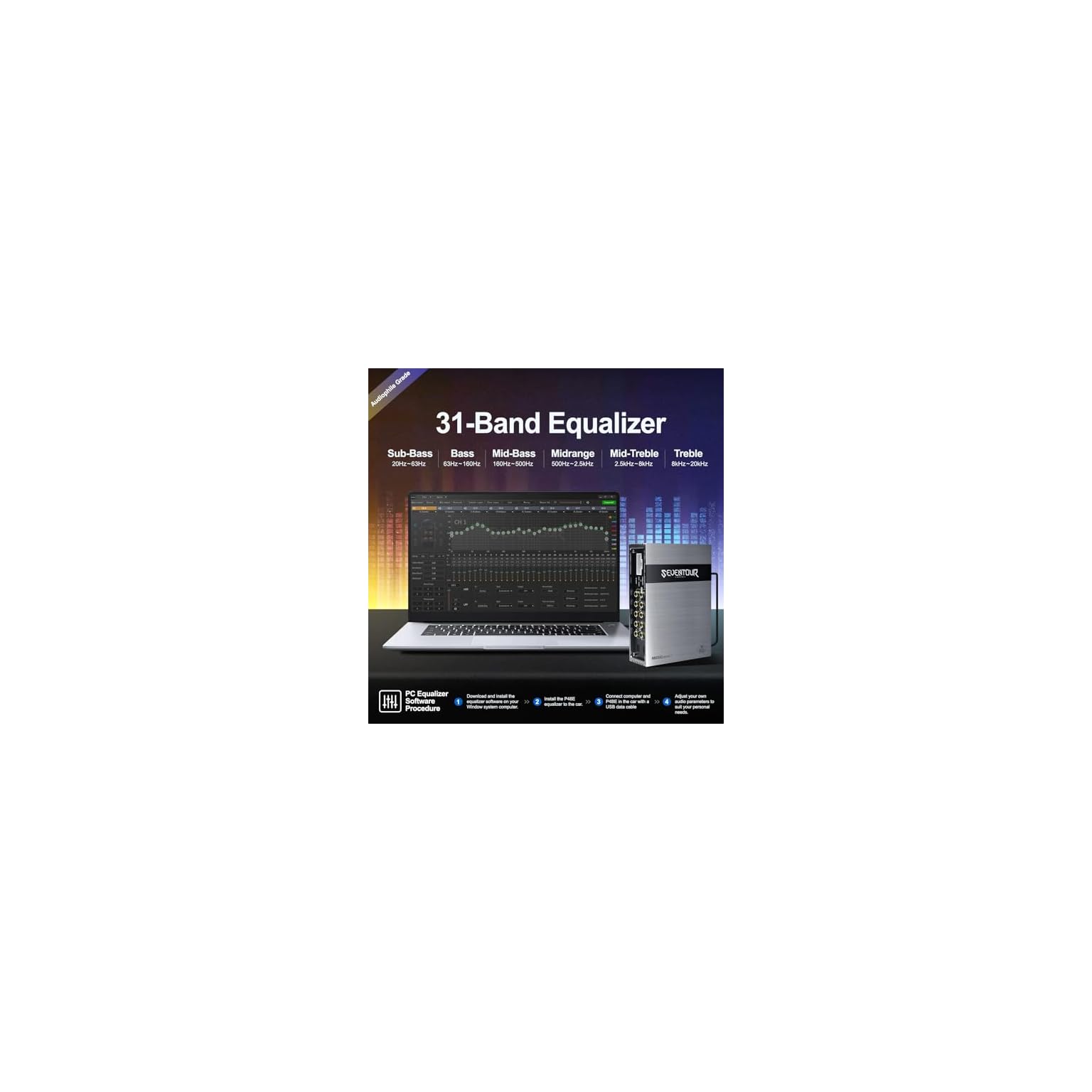 Seventour P48E DSP Car Audio Equalizer Amplifier, 31Band Graphic
