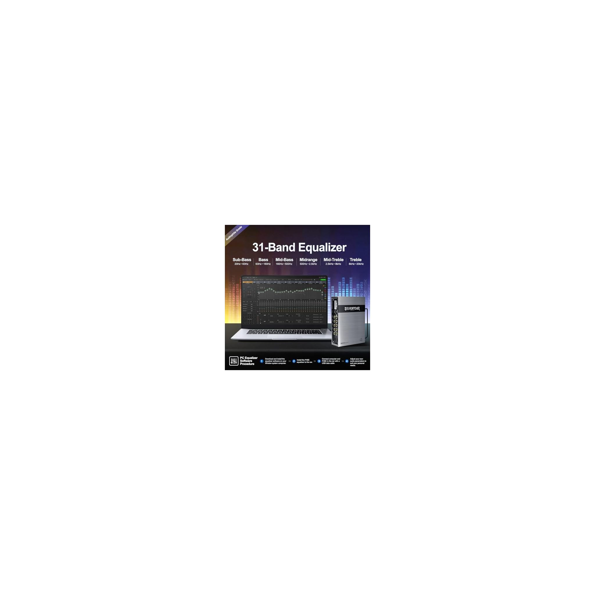 Seventour P48E DSP Car Audio Equalizer Amplifier, 31Band Graphic