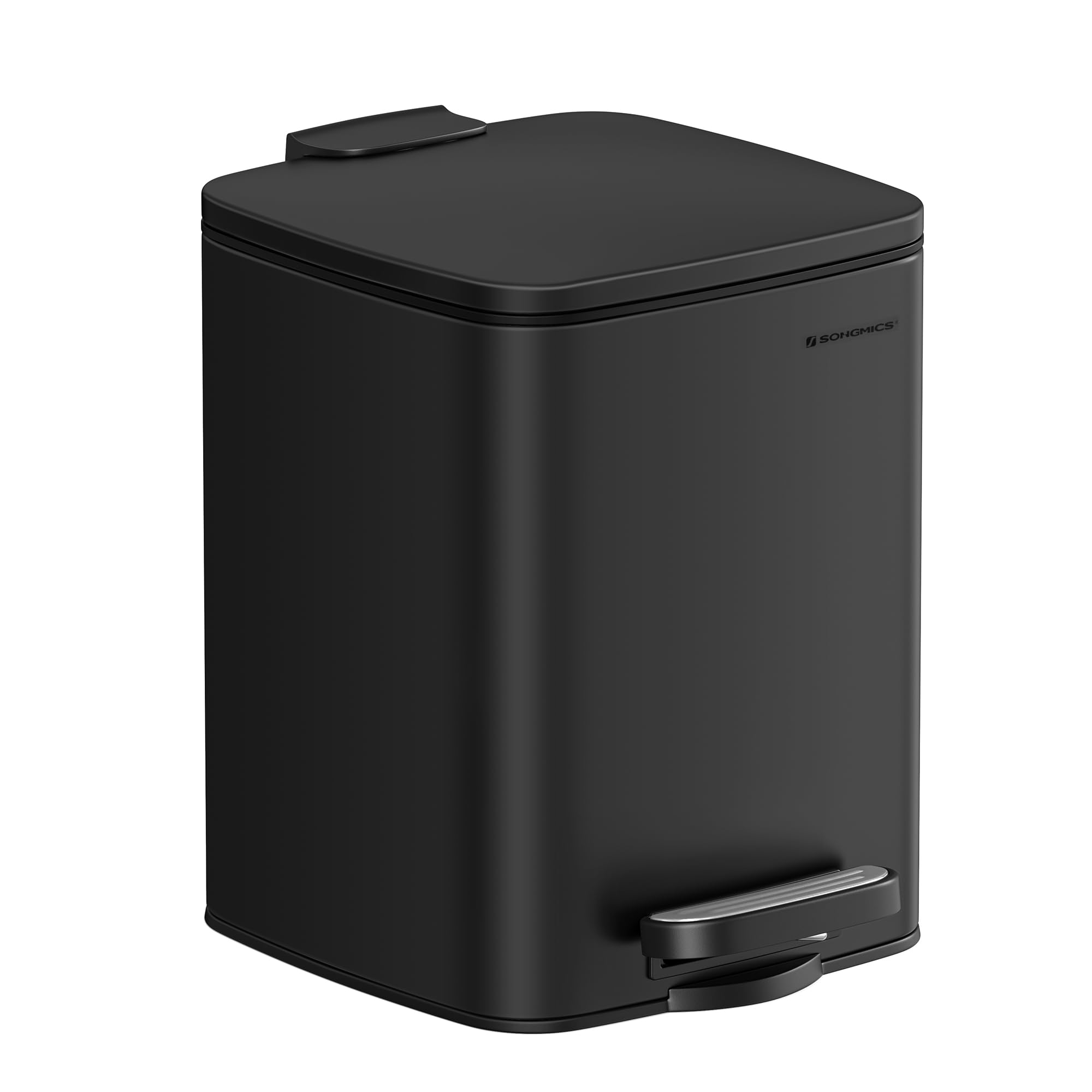 SONGMICS Cubo de Basura de Baño, 6 L Cubo Basura Compacta, con Pedal, para Espacios Pequeños, con Tapa de Cierre Suave, Acero, Negro LTB590B0602