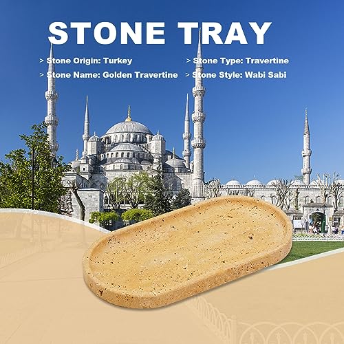 Image of Koville Turkish Natural Travertine Decorative Marble Tray - 12 inchx6 inch Wabi Sabi Home Countertop Organizer, Catchall Tray for Perfume, Candles, Jewelry