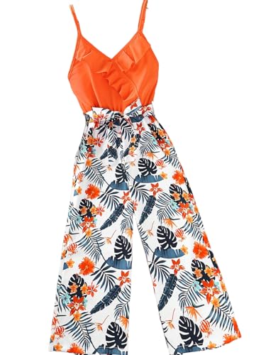 WDIRARA Girl's Tropical Print Ruffle Cami Jumpsuit