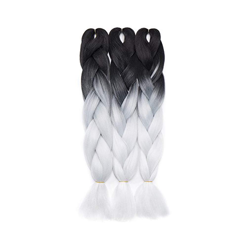 24"(60cm) 3PCS Extensiones de Pelo Sintético para Trenzas Africanas [Negro a Blanco] Cabello Se Ve Natural sin Clip Crochet Braiding Twist Hair Extensions (300g)