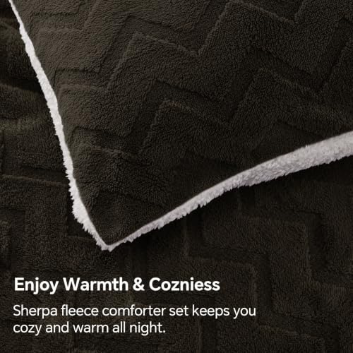 Image of BEDELITE Fluffy Sherpa King Comforter Set,Hot Chotolate