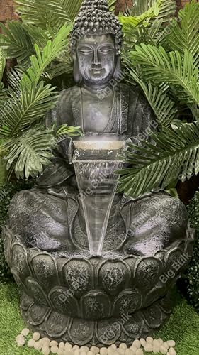 Image of Big Kamal White Buddha Fiber Indoor Outdoor Fountain with Led Lights for Home Decor and Office Decoration Or Gifting (72 x 66 x 114 cm) (Big Lotus Buddha Antique Brown)