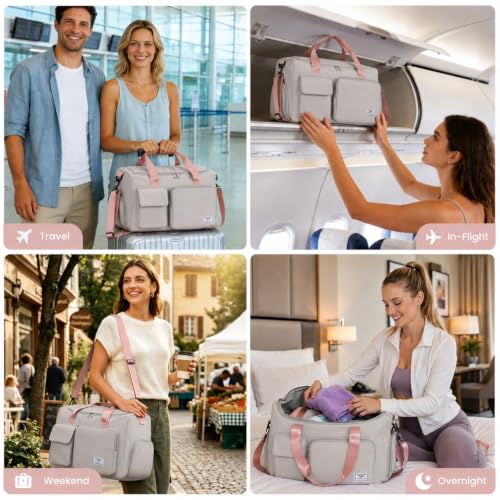 Image of FIORETTO Women's Gym Duffle Bag with Shoes Compartment, 30L Capacity, Ideal for Travel, Gym, Sports, Duffel, Weekender