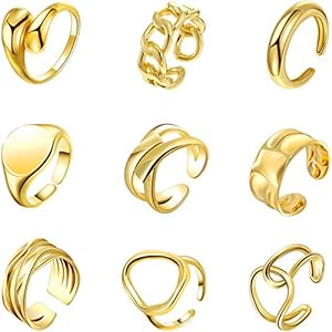 9 Pieces Chunky Dome Rings for Women, Adjustable Ring, Thick Chunky Dome Knuckle Stackable Adjustable Open Finger Thumb…