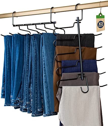Pants Hangers Space Saving - 2 Pack Aluminum Pant Organizer For Closet Organization, Multiple Pants Hangers For Closet, Multifunctional Pants Rack Hanger, Jean Hangers, Scarf Organizer #TOP17