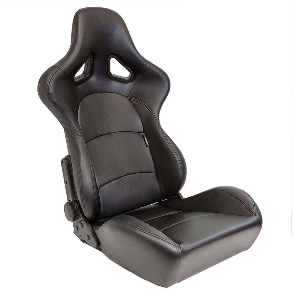 AUTO-STYLE Siège baquet 'BS2' - Simili Cuir Noir - Dossier réglable en polyester - incl. glissières