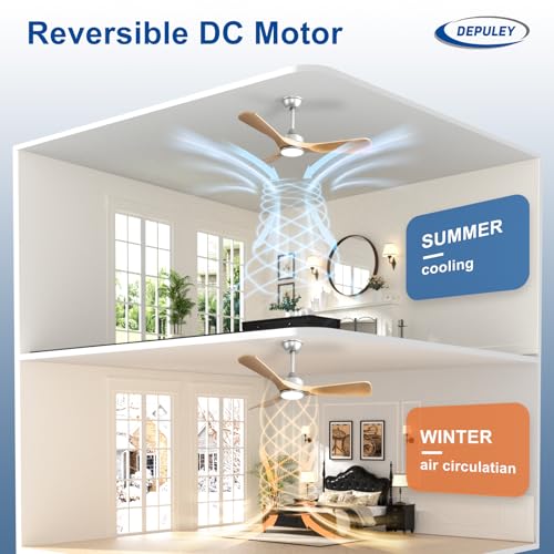 Image of Depuley 42-Inch Ceiling Fan with Light: Wood 3 Blade Outdoor Fans for Patios - Dimmable Indoor Ceiling Fan with Remote Control Fandelier Ultra Quiet DC Motor Reversible 6 Speed Timer