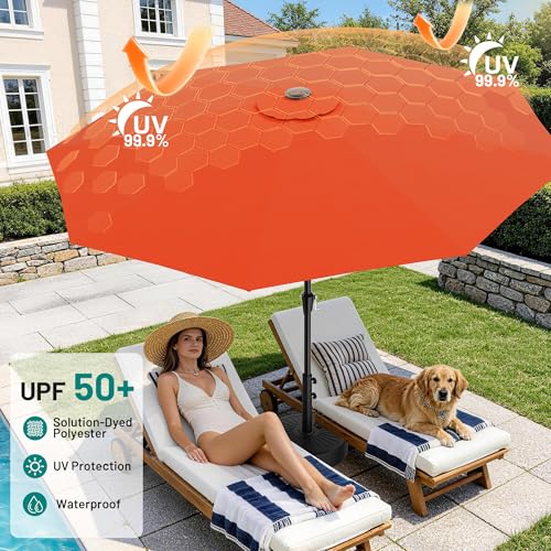 Image of AreShark 9 FT Patio Umbrella for Outdoor, Outdoor Table Umbrella with Push Button Tilt and Crank, Outdoor Patio Umbrellas with 8 Sturdy Ribs for Market, Garden, Pool (Orange)