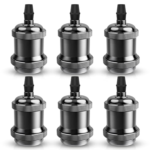 Image of DiCUNO Vintage E26 Lamp Socket, Edison Retro Pendant Lamp Holder, Industrial and Decorative for DIY Lighting, 600℃ Heat Resistant 6 Packages (Color: Pearl Black)