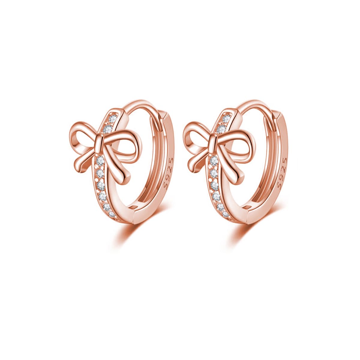 Reffeer Solid 925 Sterling Silver CZ Bow Hoop Earrings for Women Teen Girls Bowknot Hoop Earrings Ribbon Huggie