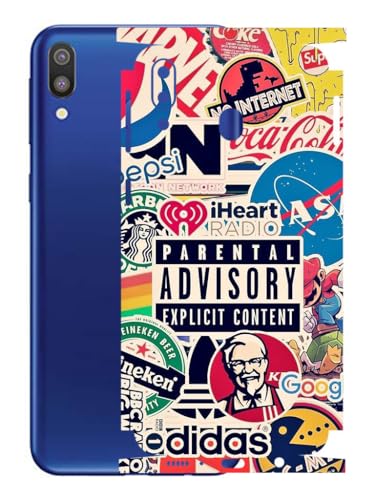 Image of AtOdds - Samsung Galaxy M20 Mobile Back Skin Sticker - Lamination - Rear Screen Guard Protector Film Wrap (Coverage - Back+Camera+Sides) (Design - Explicit Graffiti)