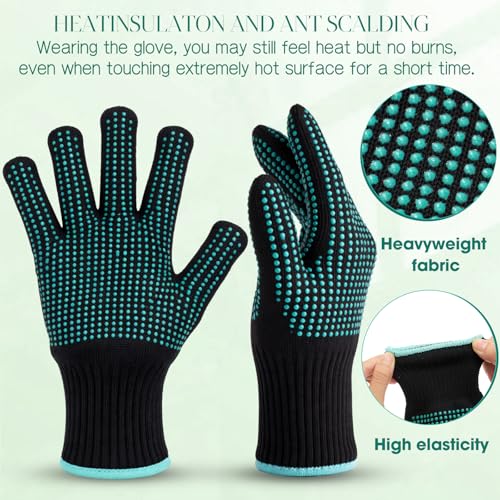 Image of Riyiper 3 Pairs Heat Resistant Gloves for Sublimation, Gloves for Heat Press with Silicone Bumps Applies to Resistant Work, Hair Styling, Universal Fit Size (Green)