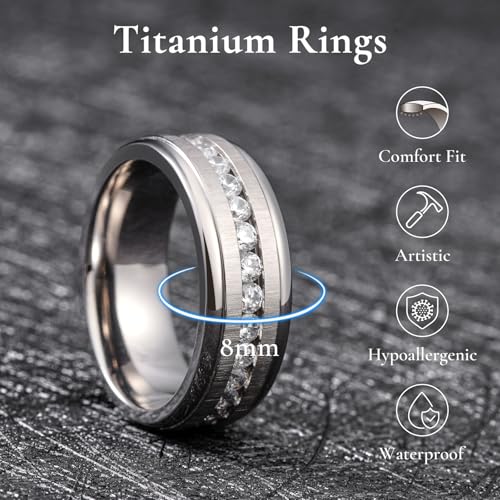 King Will 8mm Gold Titanium Ring GEM Mens Cubic Zircon Stones Flat Style Groove Wedding Ring High Polished for Women Men Beveled Polished Edge2