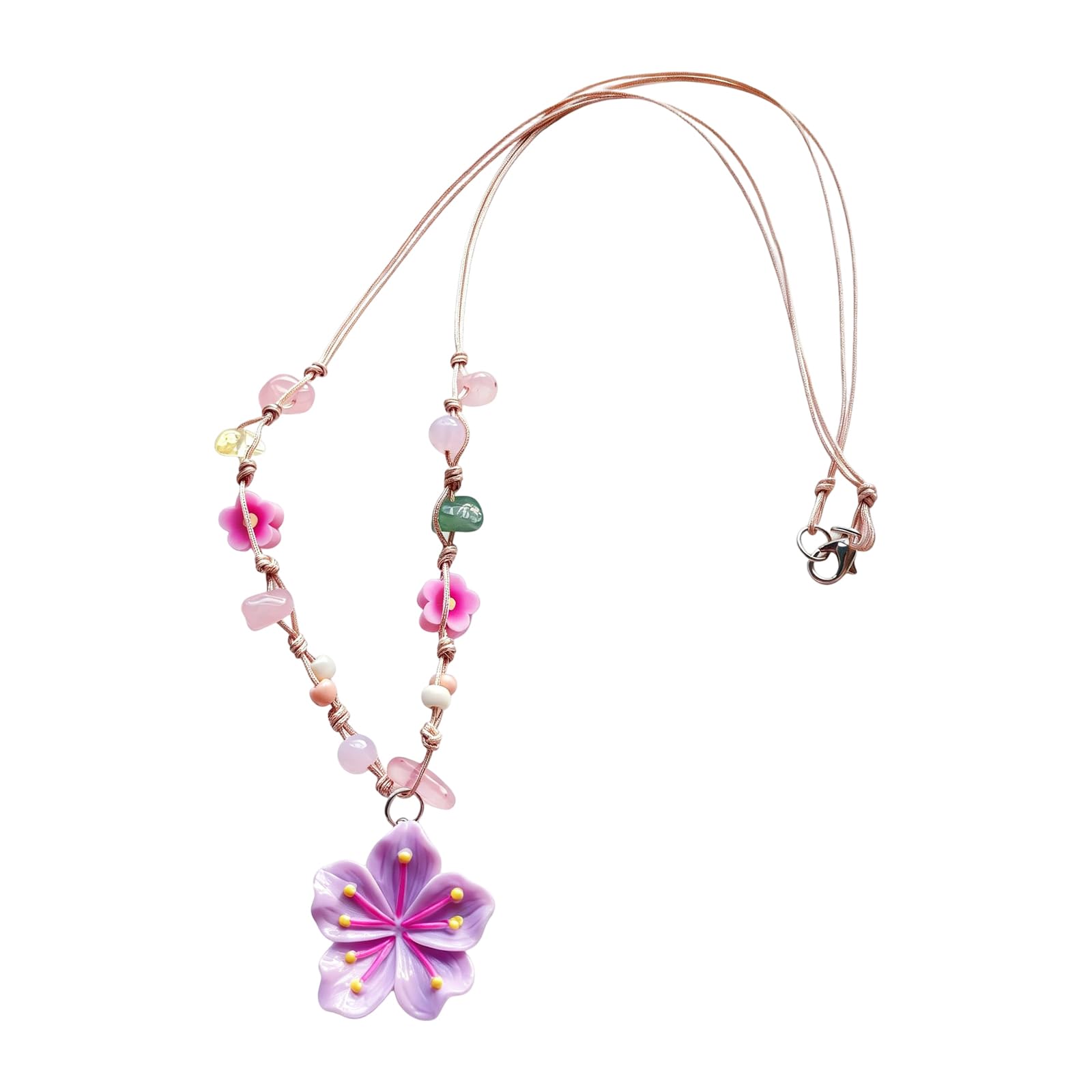 BWANGIAO Colorful Beaded Flower Necklace For Women And Trendy Resin Floral Pendant Clavicle Chain Jewelry Accessory