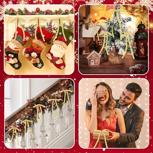 Image of Set of 24 Yellow Velvet Bows Ornaments for Christmas Tree, Vintage Rustic Elegant Velvet Bows Decor, Xmas Home Decoration for Wreath Mantle Gift Wrap Holiday Decor, 3 /8'' Wide, 5 * 7 inch