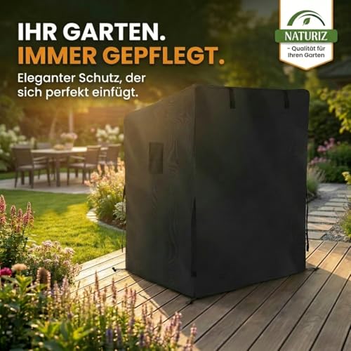 Naturiz® Premium Strandkorb Schutzhülle Winterfest - wetterfest - wasserdicht/Strandkorb Abdeckung reißfest & UV-beständig mit Belüftungsfenstern, 600D Oxford (Schwarz, 155)