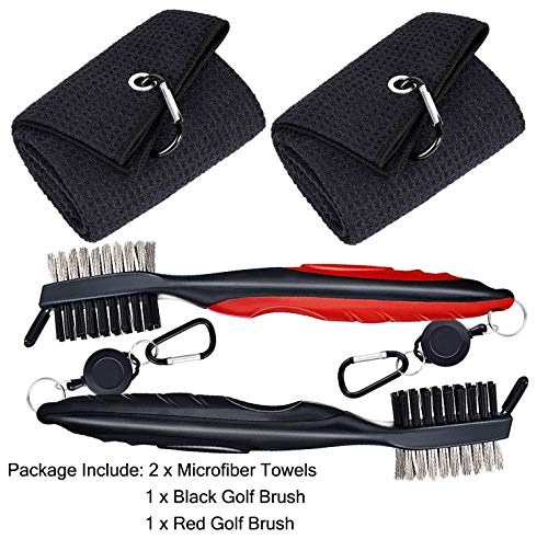 image for ToVii Golf Club Brush Golf Towels Groove Cleaner with Retractable Zip-