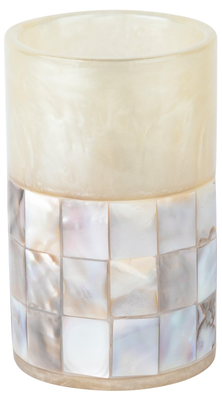 Milano Toothbrush Cup - Electric Toothbrush Holder for Bathroom fits Toothbrushes and Toothpaste - Bathroom Tumbler Cup Finished with Beautiful Mother of Pearl Shells