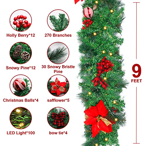 9FT-Christmas-Garland-with-100-Lights-Battery-OperatedArtificial-Prelit-Garland-with-Red-BallsPine-ConesCedar-Branchesfor-Christmas-Decorations-Outdoor-Indoor-Holiday-Home-Fireplace-Decor-Gift-Box 9FT Christmas Garland with 100 Lights Battery OperatedArtificial Prelit Garland with Red BallsPine ConesCedar Branchesfor Christmas Decorations Outdoor Indoor Holiday Home Fireplace Decor Gift Box