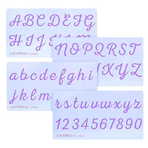 Lacupella Alphabet Stencil Letter and Number 1.5 Inch Upper Lower Case for Cake Cookie Wood Chalkboard Canvas Wall (Script Fancy)