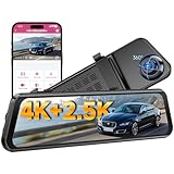 OMBAR 4K+2.5K Rear View Mirror Camera with ADAS BSD and LCA, 12' Smart Mirror Dash Cam with 5.8GHz WiFi, Rearview Mirror Camera with GPS G-Sensor, Parking Monitor, Loop Recording, 64GB Card Includes