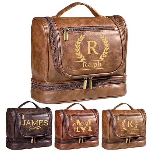 Personalized Toiletry Bag for Men – Waterproof toiletry bag, mens travel Kit with Handle, Custom Engraved Grooming Organizer Gift for Dad, Husband, Son, Groomsmen