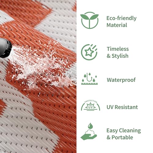 Image of GENIMO Fall Decor Outdoor Rug, Plastic Rugs for Patio, 6'x9' Orange White