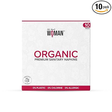 All About Woman 100% Organic Premium Sanitary Pads - 10 Pads (XL) - Certified 100% Rash-Free by Gynecologist - Natural Plant Top Sheet - No Fragrance, No Chlorine (Pack of 10) (XL)