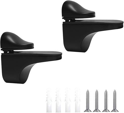 Soporte de pared ajustable para estante de madera/vidrio, negro, paquete de 2