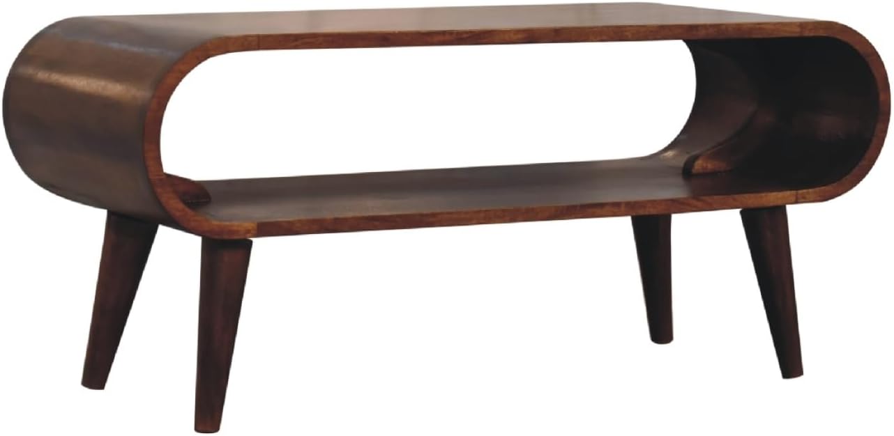 Angled view of the Amaya Nordic Style Coffee Table, showing the open design and chestnut finish.