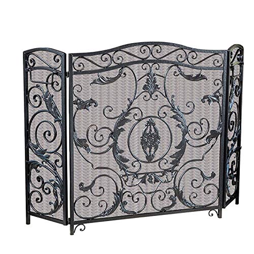 Rejilla Protectora para Chimenea con diseño de pergamino, 3 Piezas, Cubierta Decorativa Brillante para Chimenea de Hierro Forjado